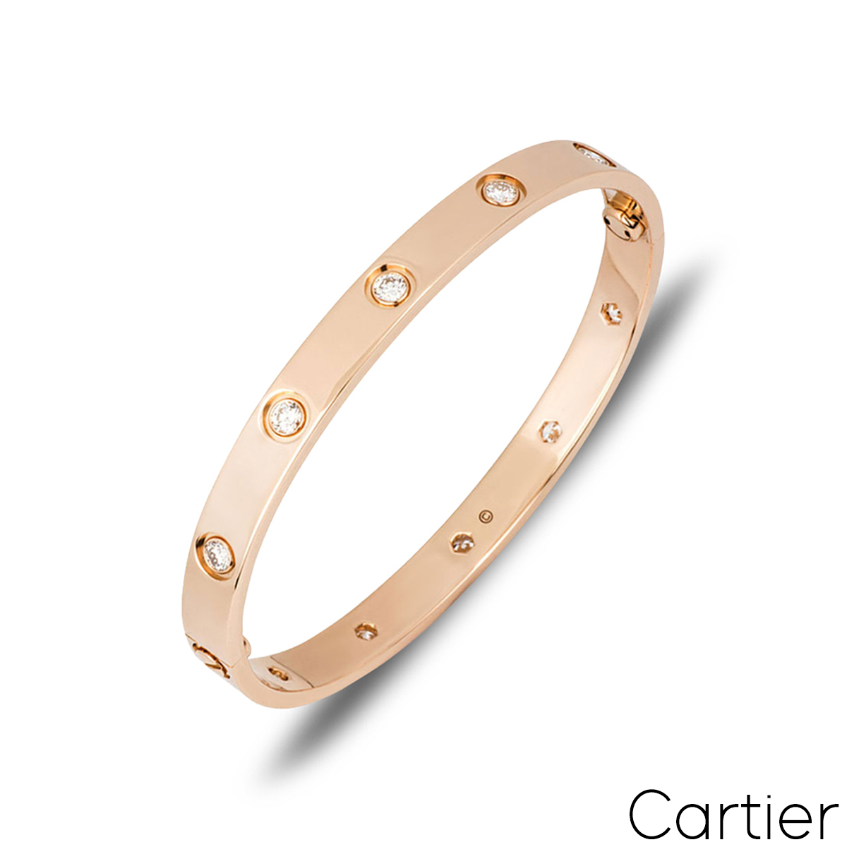 Cartier Rose Gold Full Diamond Love Bracelet Size 18 B6040618